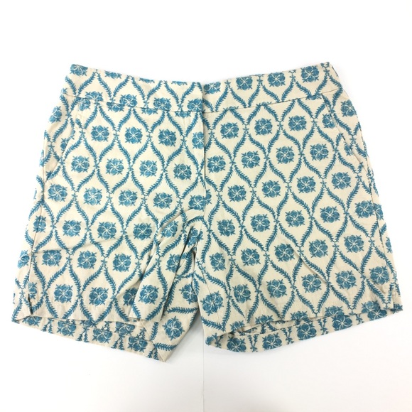 Jones New York Pants - Loft Short Ivory Blue Floral Embroidery Shorts